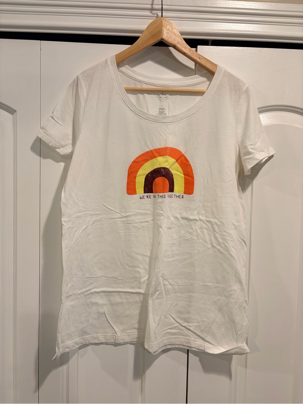 Women’s White Graphic Tee with Orange Rainbow